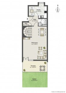 Grundriss EG GARTENMAISONETTE, 4-Zimmer-Wohnung mit S�dterrasse, Hobbyraum und Gartenanteil