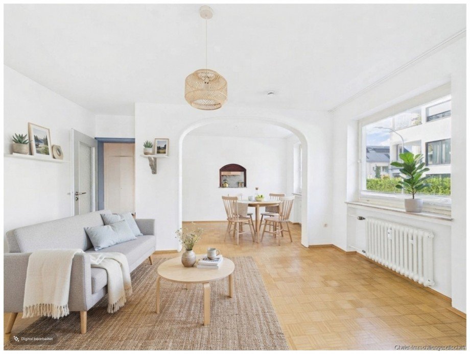 Wohnzimmer mit Einrichtungsvorschlag Etagenwohnung M�nchen